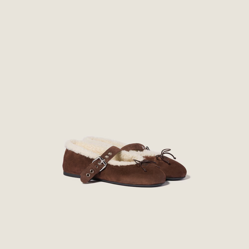 Suede and shearling ballerinas