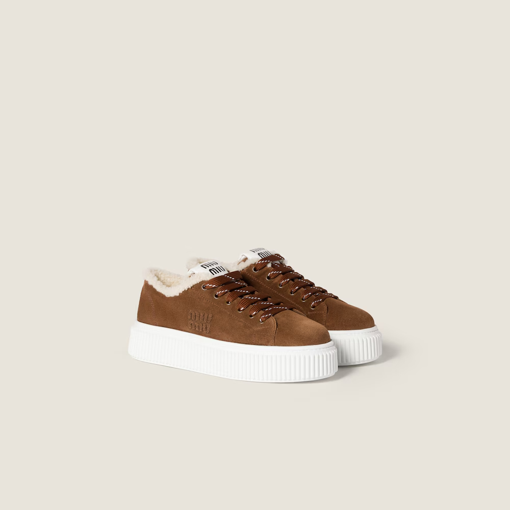 Suede and shearling sneakers