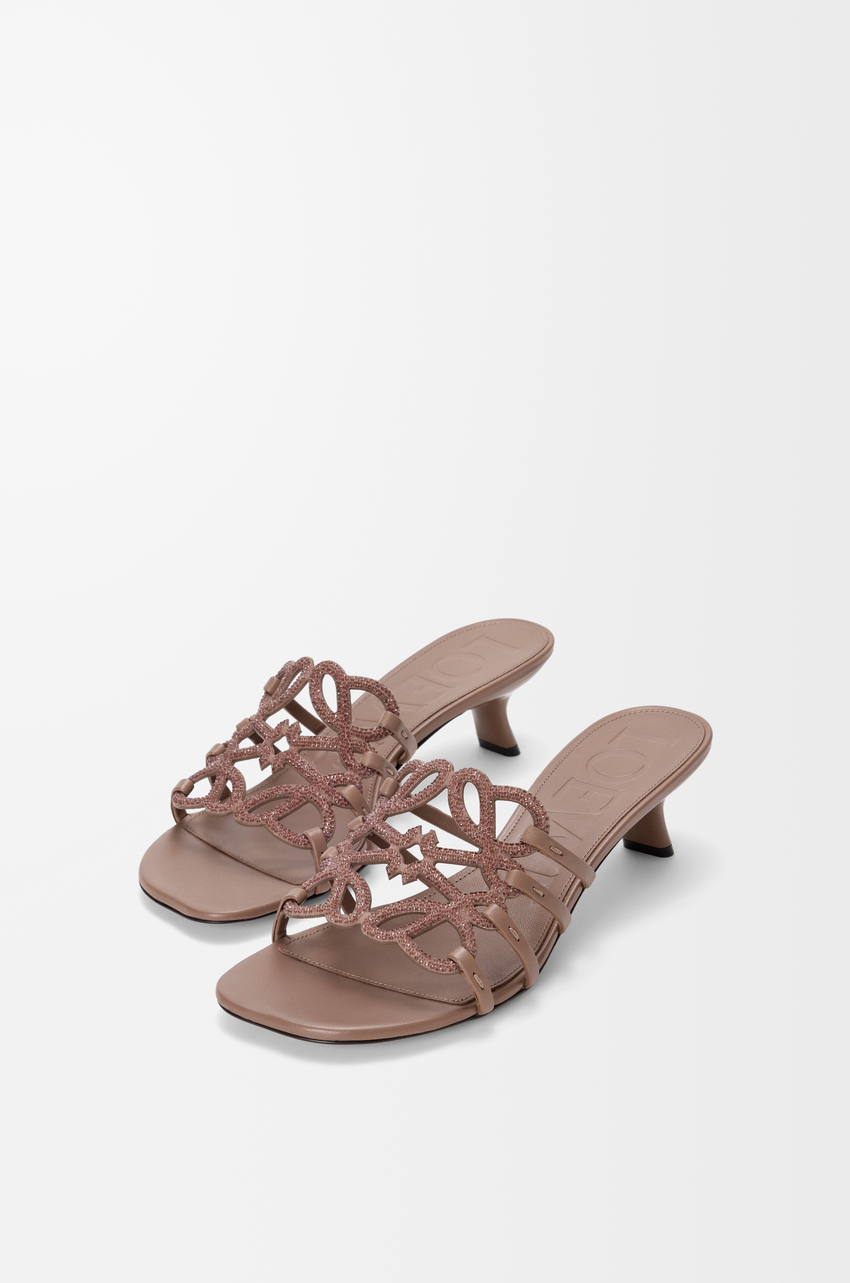 Petal Anagram slide in rhinestone-embellished suede