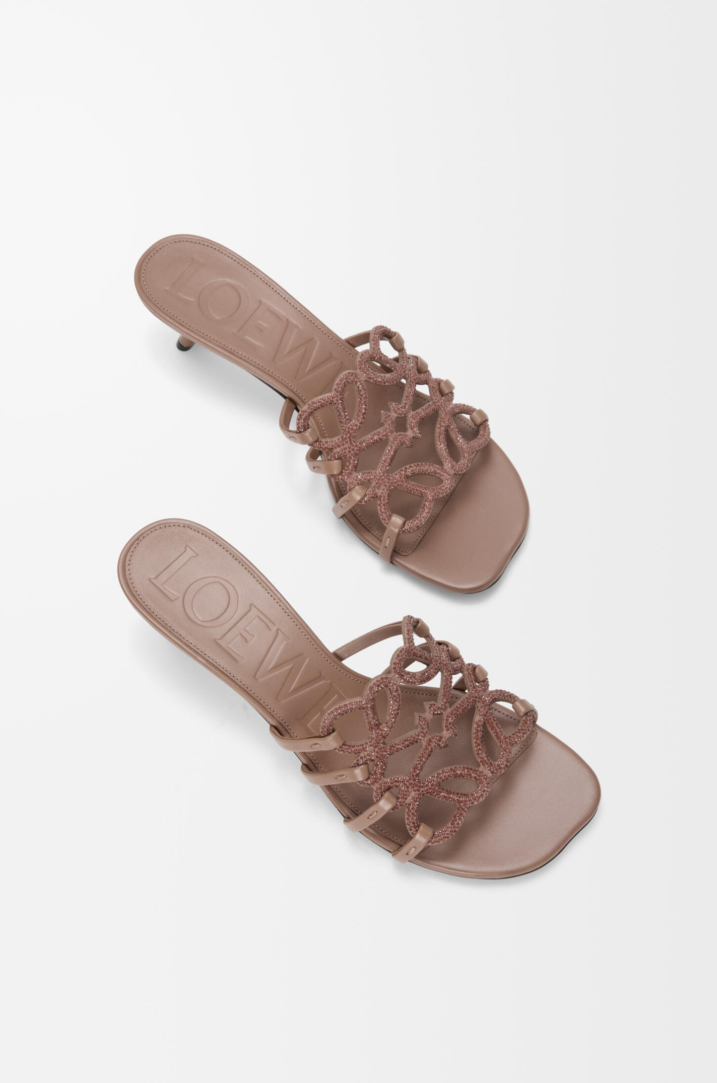 Petal Anagram slide in rhinestone-embellished suede