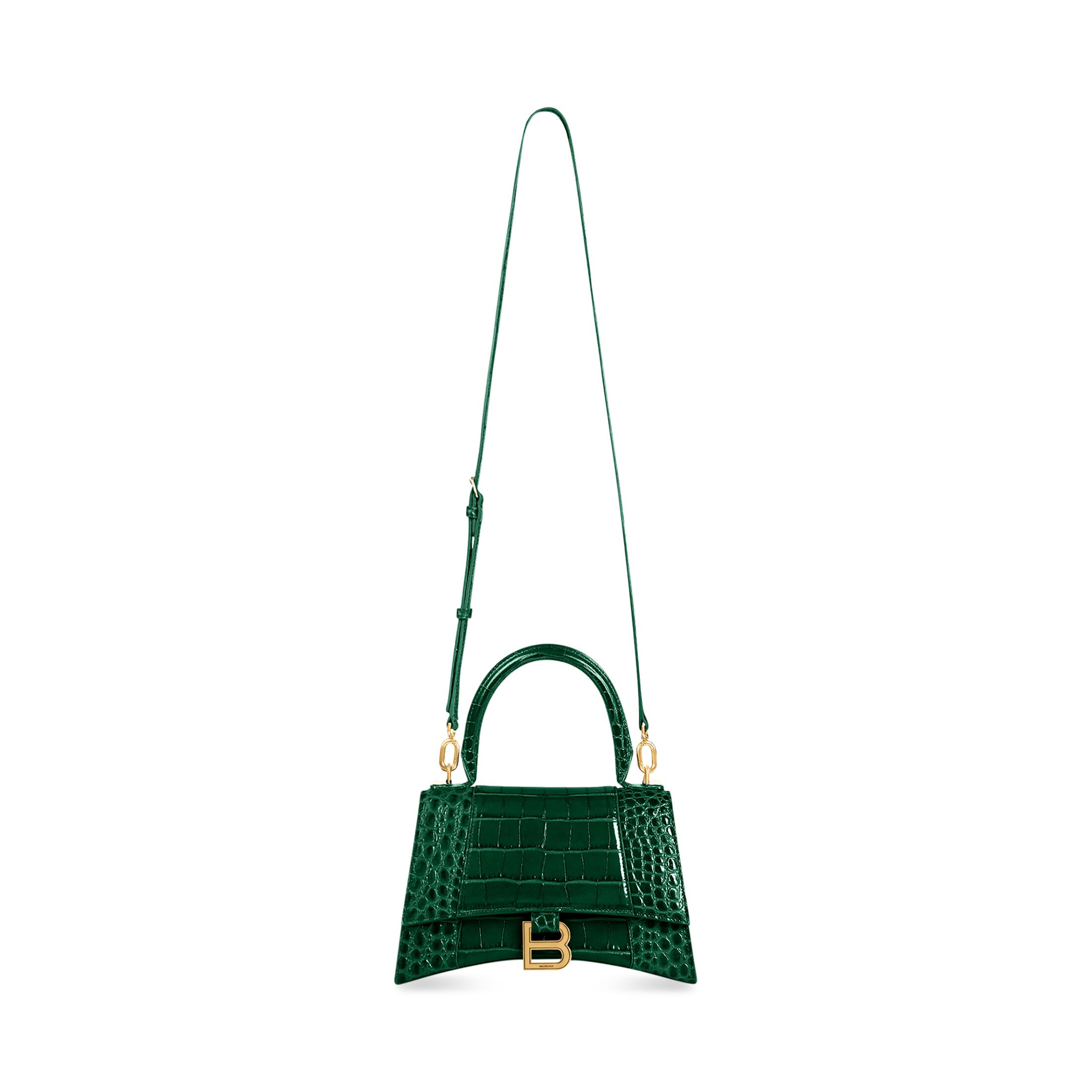 WOMEN'S HOURGLASS SMALL HANDBAG CROCODILE EMBOSSED IN FOREST GREEN