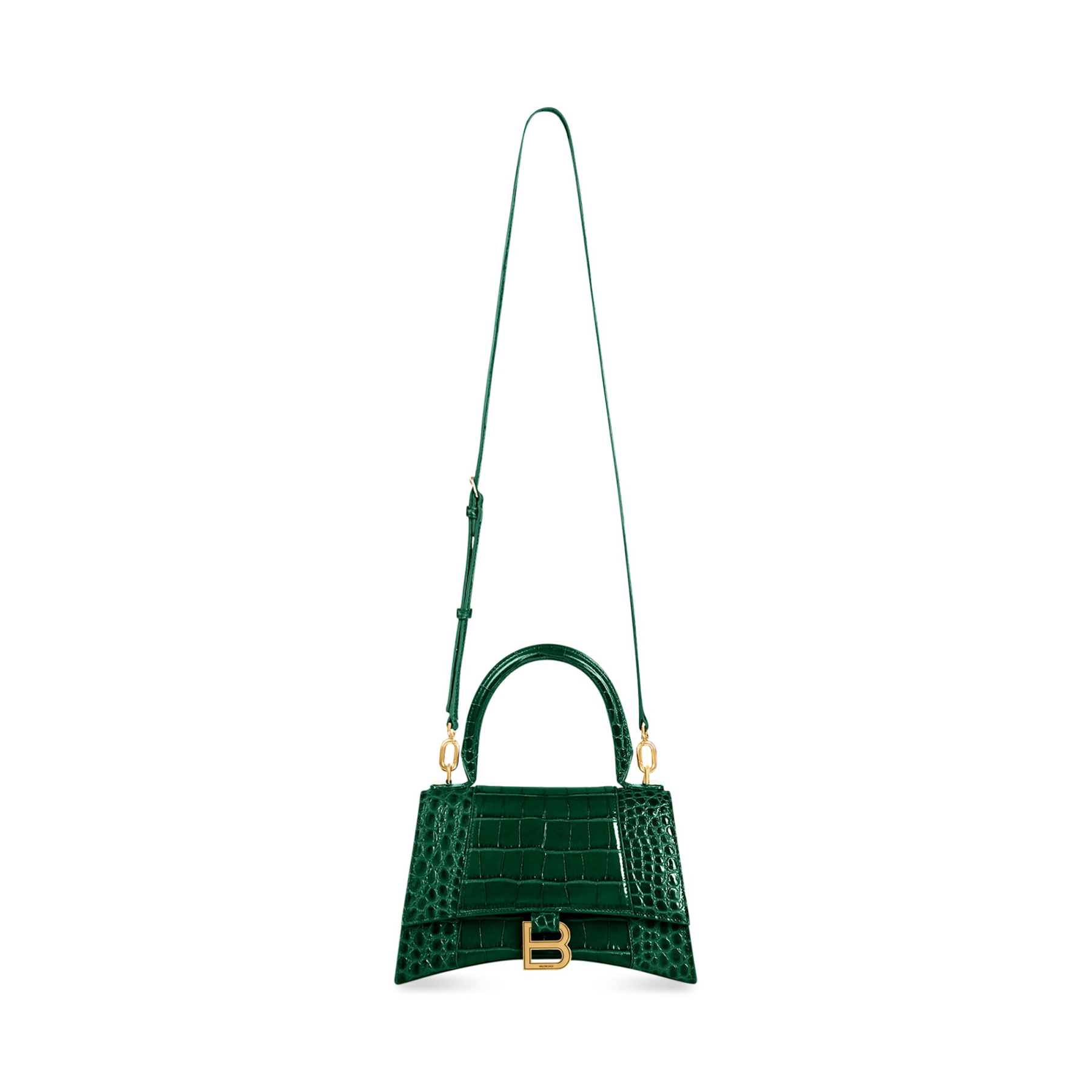 WOMEN'S HOURGLASS SMALL HANDBAG CROCODILE EMBOSSED IN FOREST GREEN