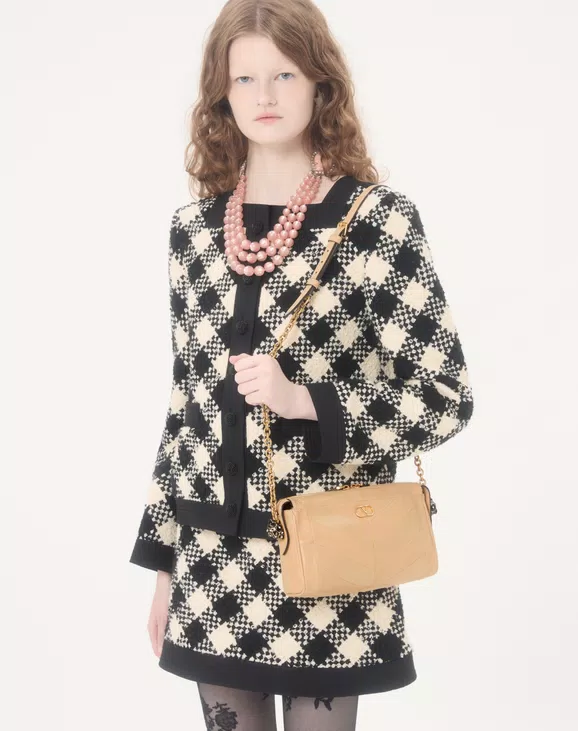 Valentino Garavani Panthea Small Shoulder Bag In Nappa Leather With A Chevron Pattern