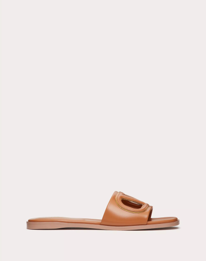 VLOGO CUT-OUT CALFSKIN SLIDE SANDAL