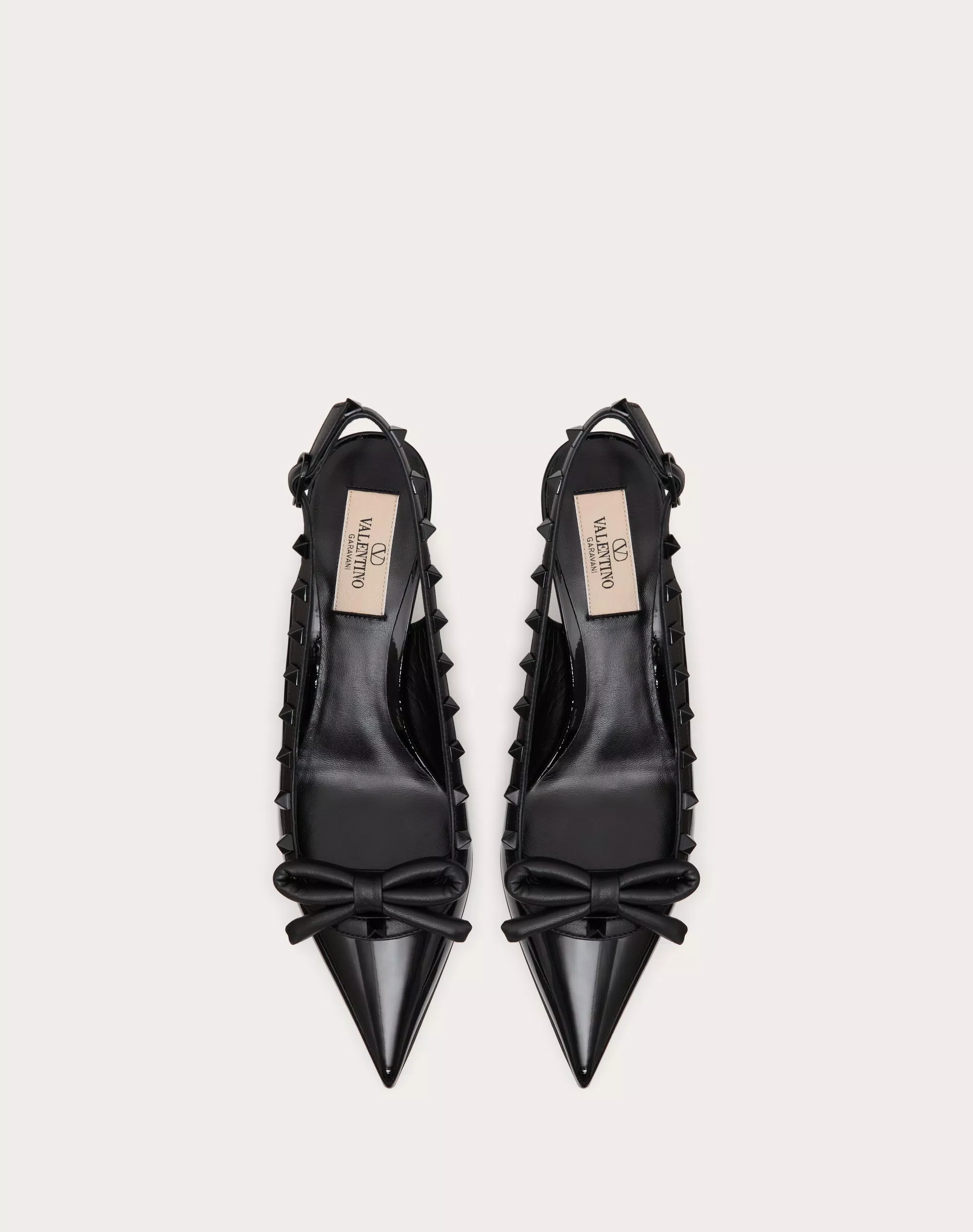 ROCKSTUD BOW SLINGBACK PUMP IN PATENT LEATHER WITH MATCHING STUDS 60MM