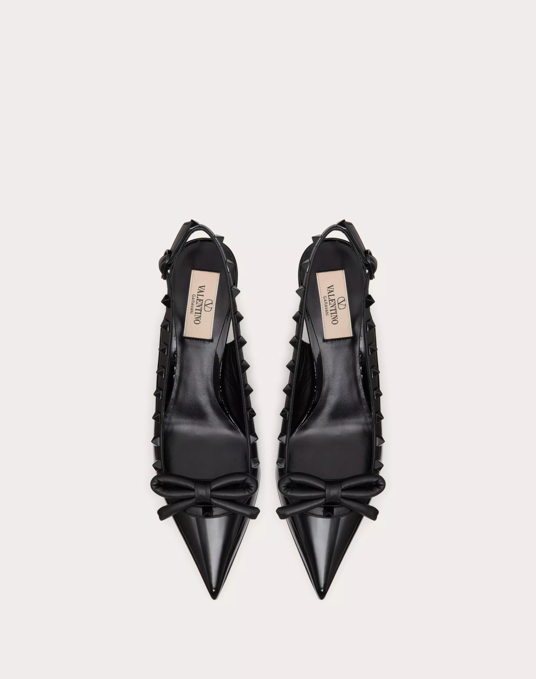 ROCKSTUD BOW SLINGBACK PUMP IN PATENT LEATHER WITH MATCHING STUDS 60MM