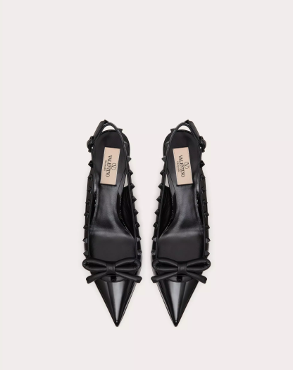 ROCKSTUD BOW SLINGBACK PUMP IN PATENT LEATHER WITH MATCHING STUDS 60MM