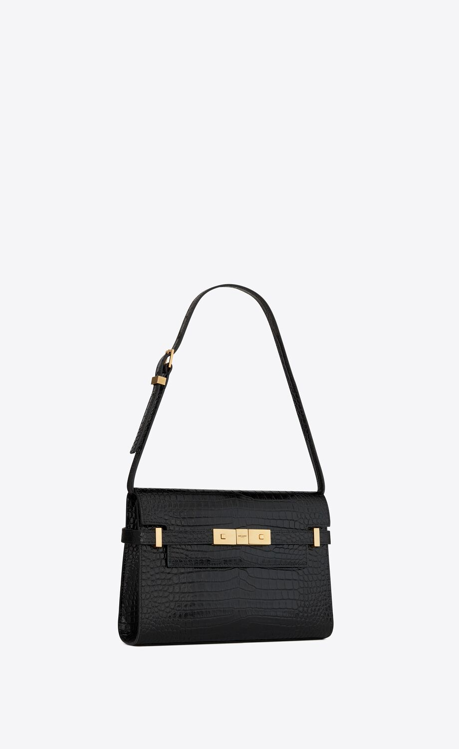 MANHATTAN SMALL SHOULDER BAG IN SHINY CROCODILE-EMBOSSED LEATHER