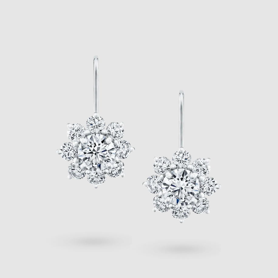 Sunflower Diamond Earrings on Platinum Wire