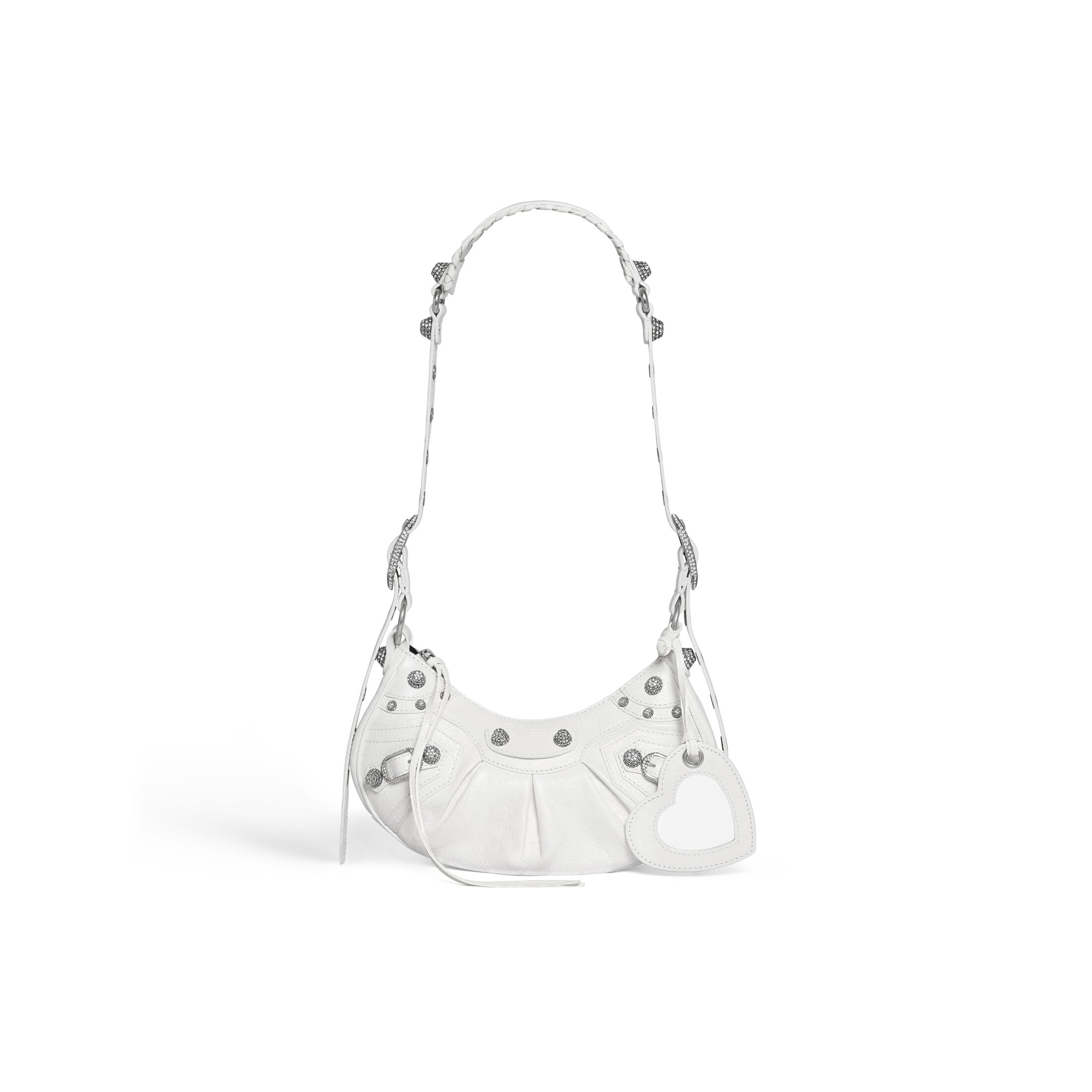 WOMEN'S LE CAGOLE XS SHOULDER BAG WITH RHINESTONES IN WHITE