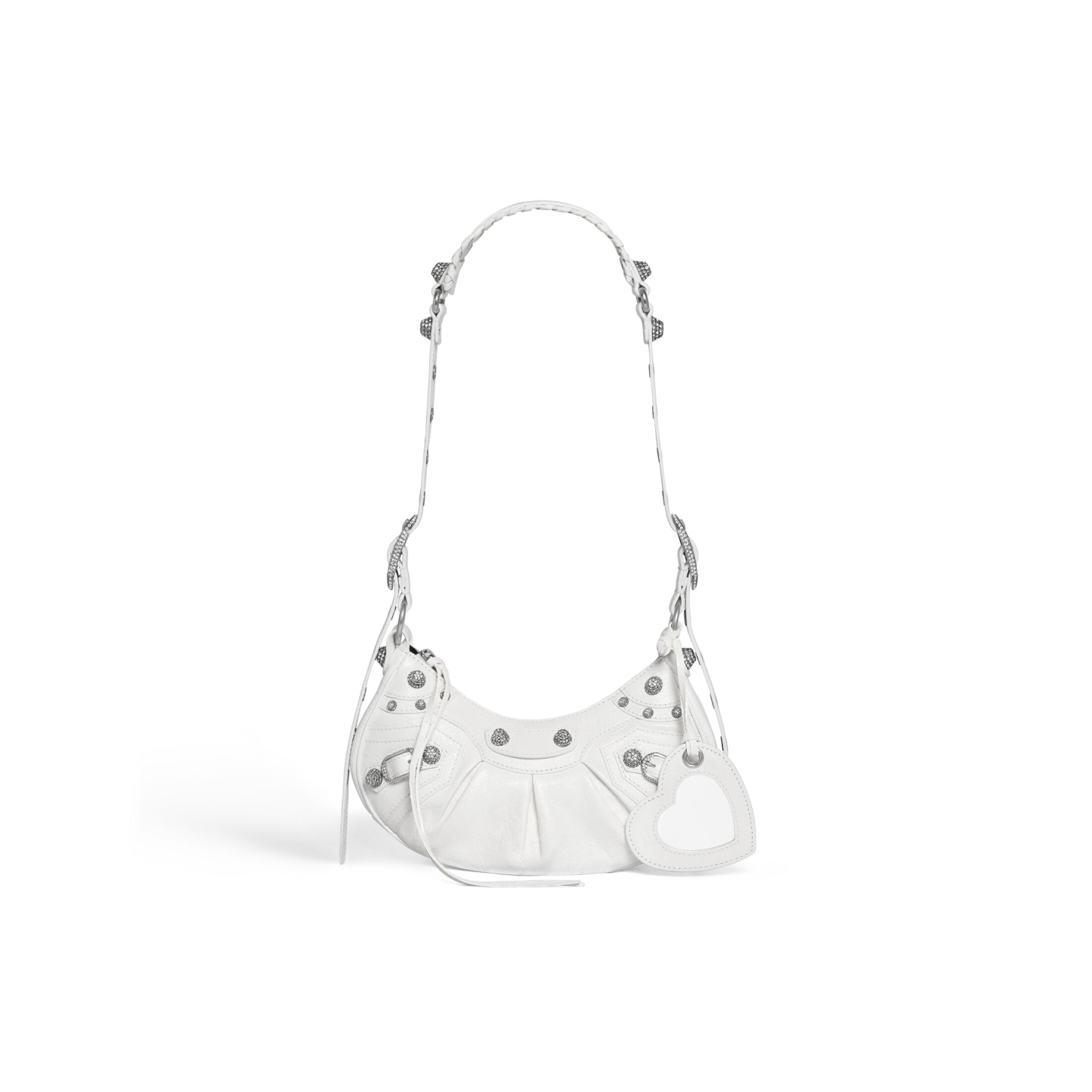 WOMEN'S LE CAGOLE XS SHOULDER BAG WITH RHINESTONES IN WHITE