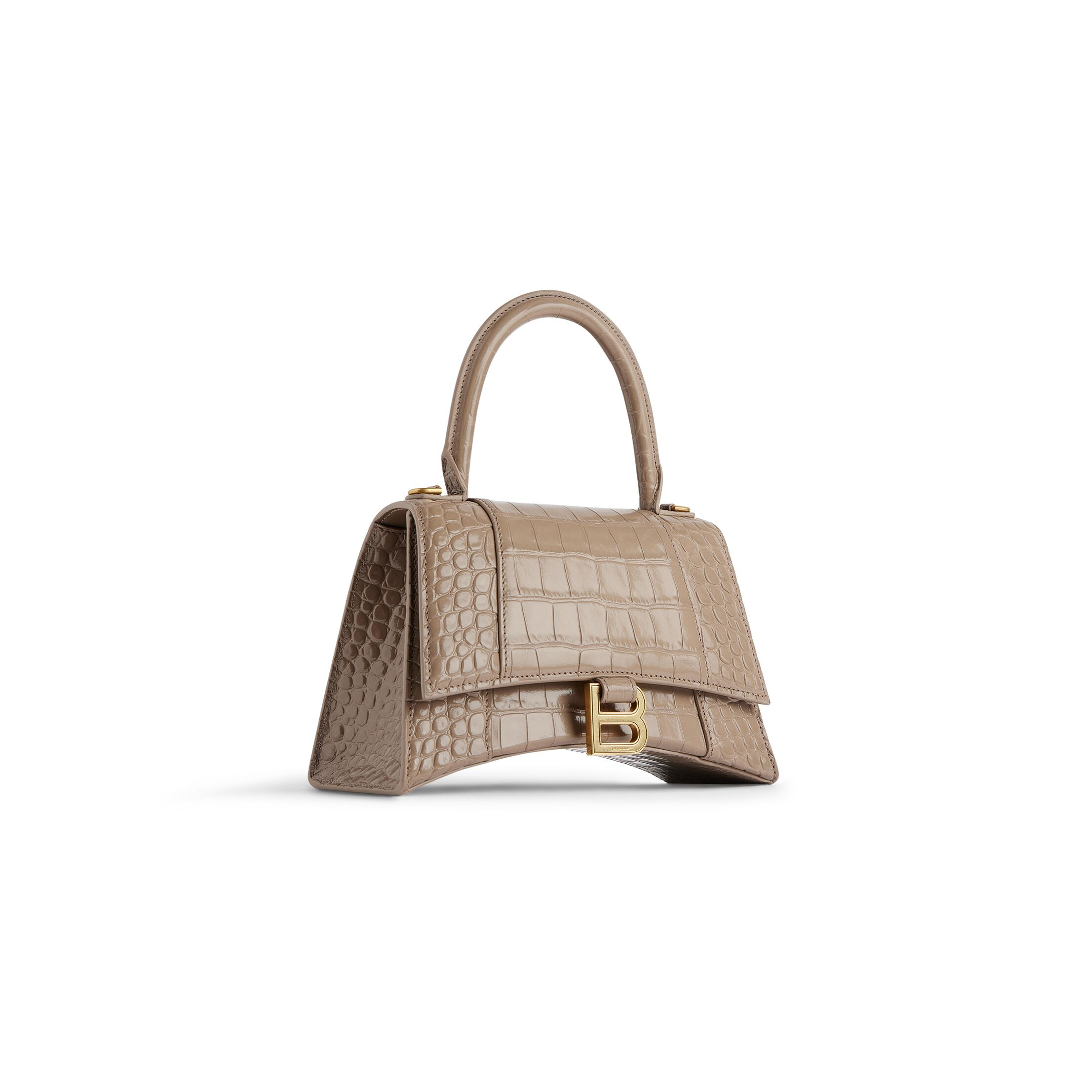 WOMEN'S HOURGLASS SMALL HANDBAG CROCODILE EMBOSSED IN LIGHT BROWN