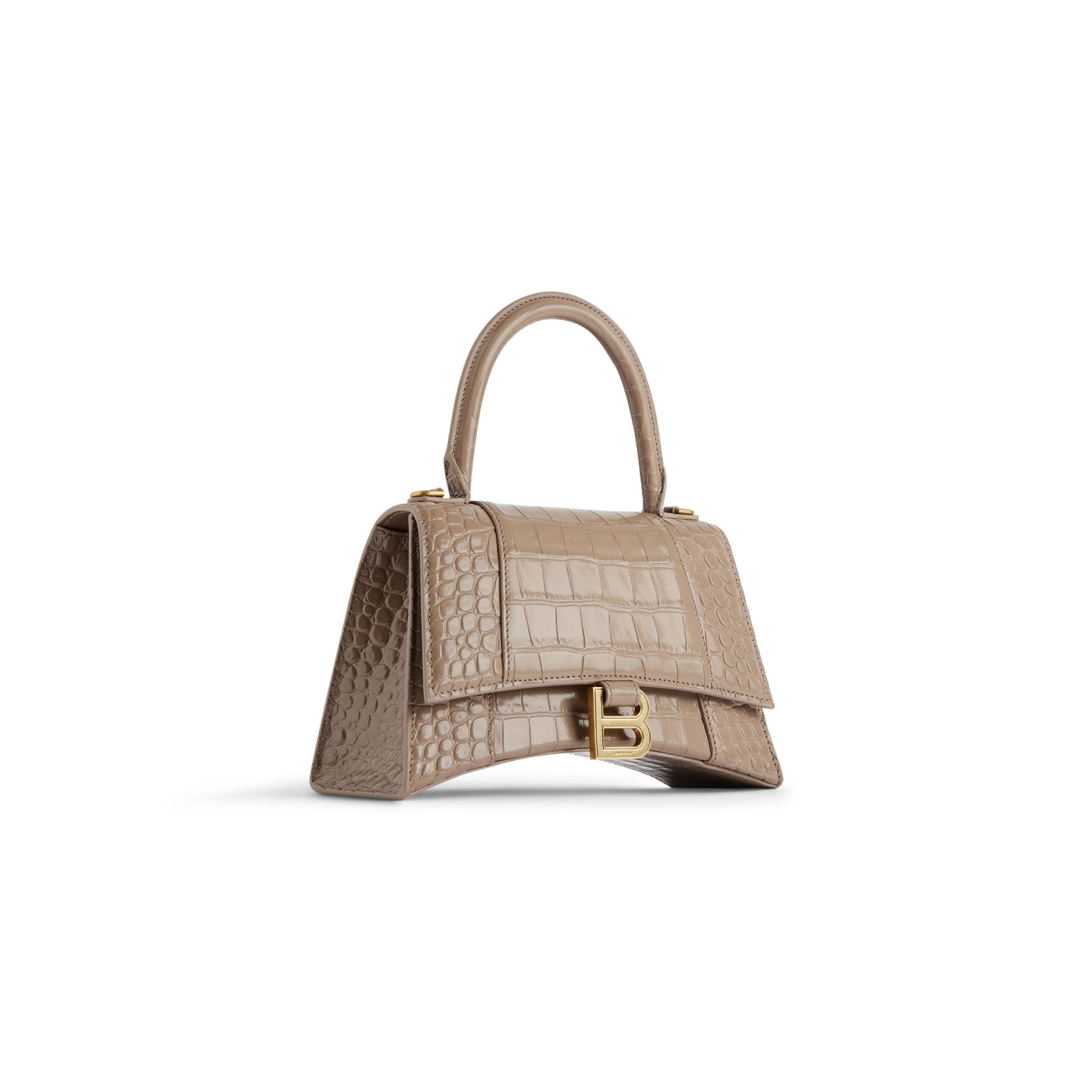 WOMEN'S HOURGLASS SMALL HANDBAG CROCODILE EMBOSSED IN LIGHT BROWN