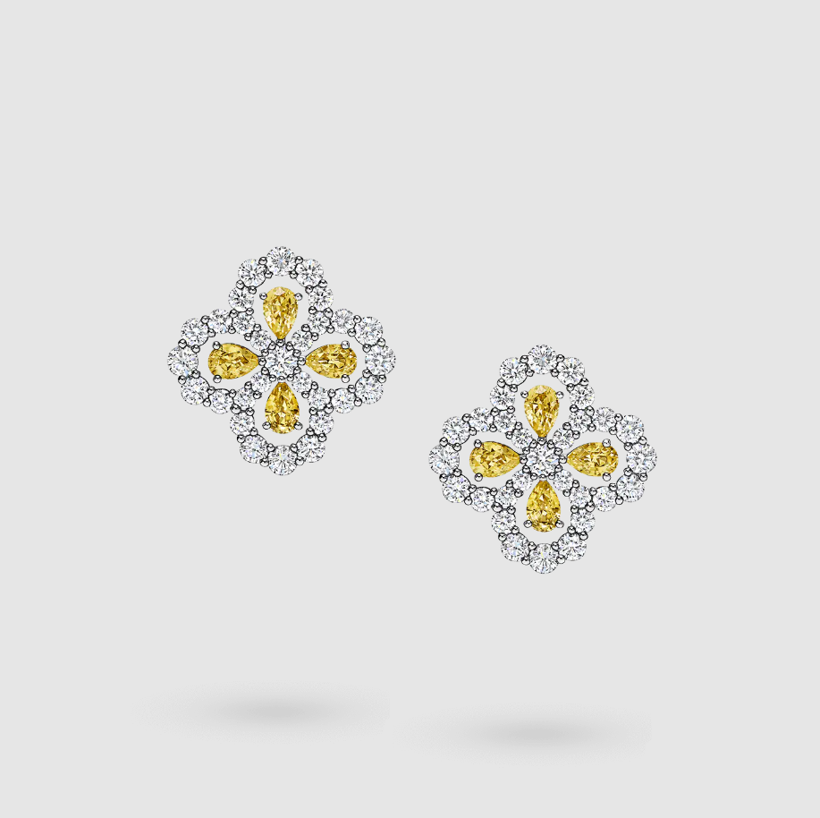 Diamond Loop Full Motif Yellow Sapphire and Diamond Earrings