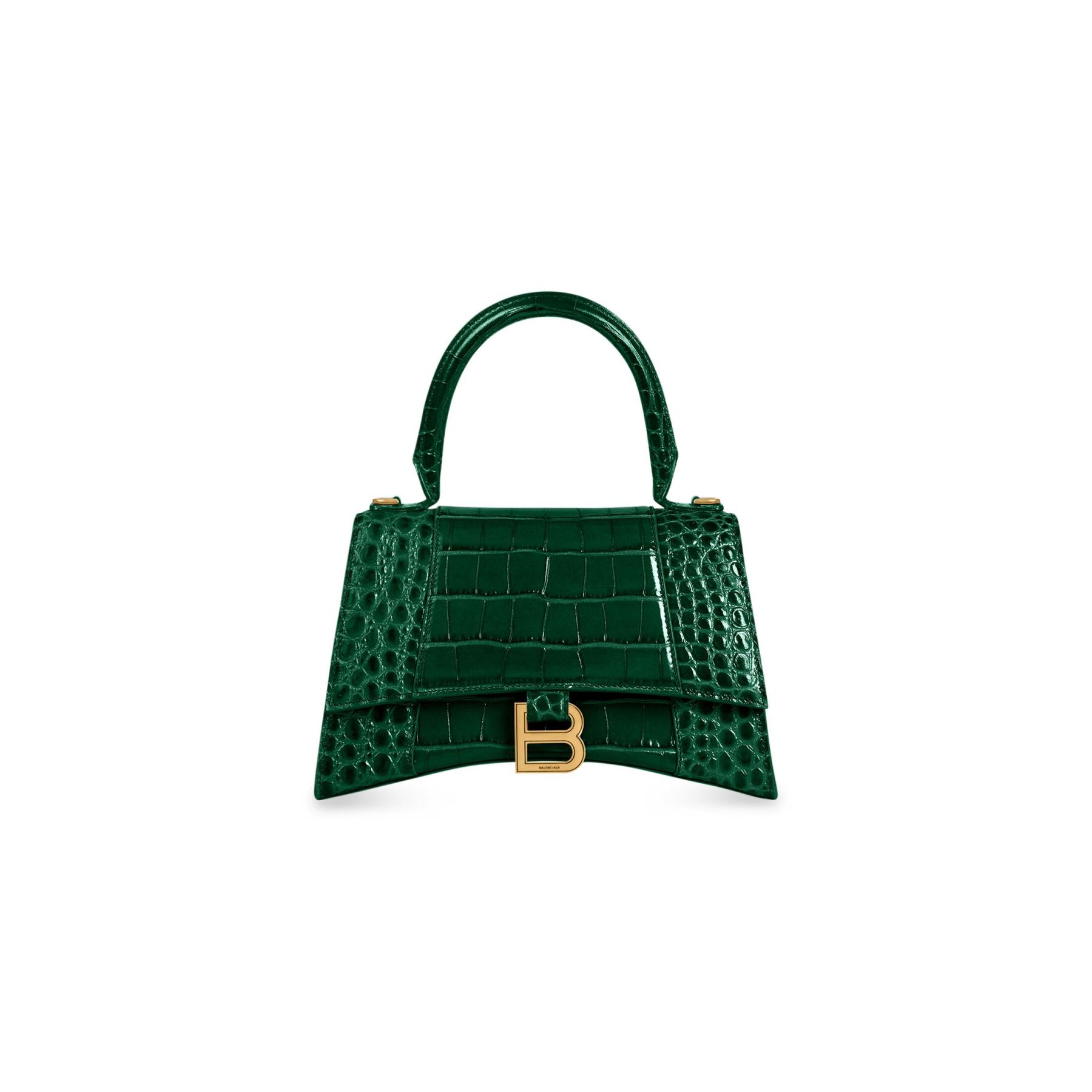WOMEN'S HOURGLASS SMALL HANDBAG CROCODILE EMBOSSED IN FOREST GREEN