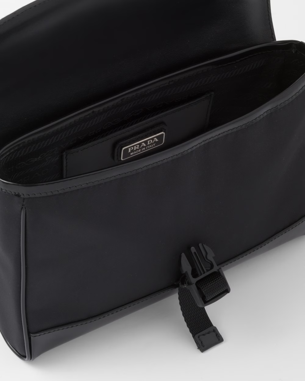 Re-Nylon and leather shoulder bag