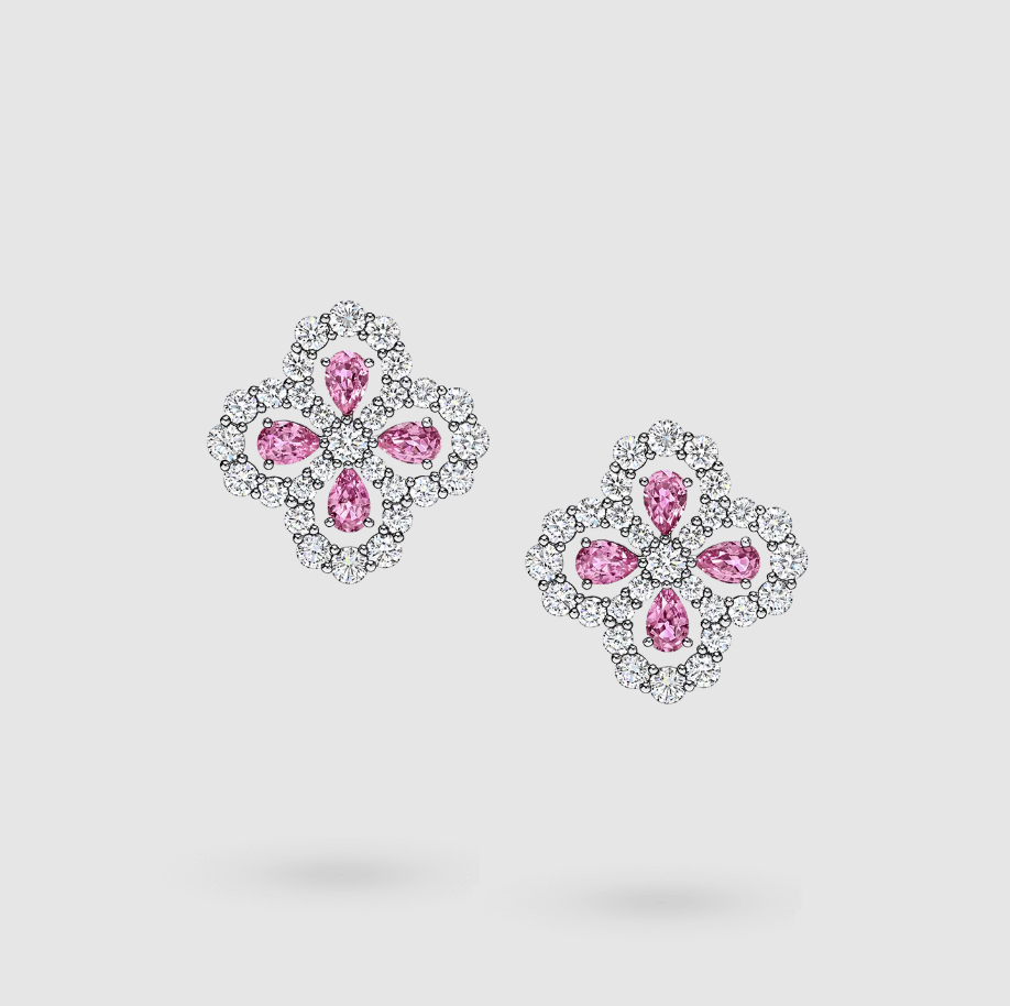 Diamond Loop Full Motif Pink Sapphire and Diamond Earrings