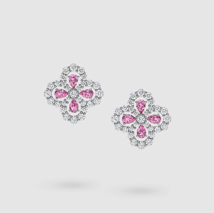 Diamond Loop Full Motif Pink Sapphire and Diamond Earrings