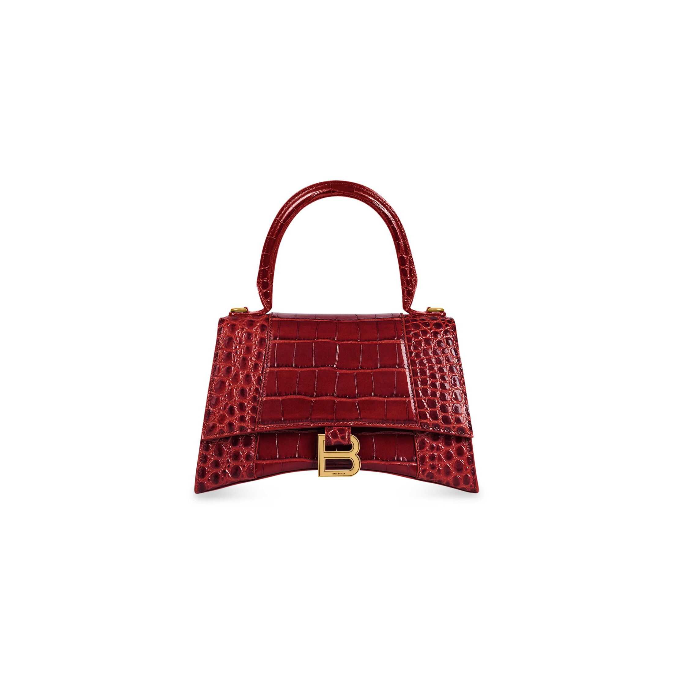 WOMEN'S HOURGLASS SMALL HANDBAG CROCODILE EMBOSSED IN DARK RED