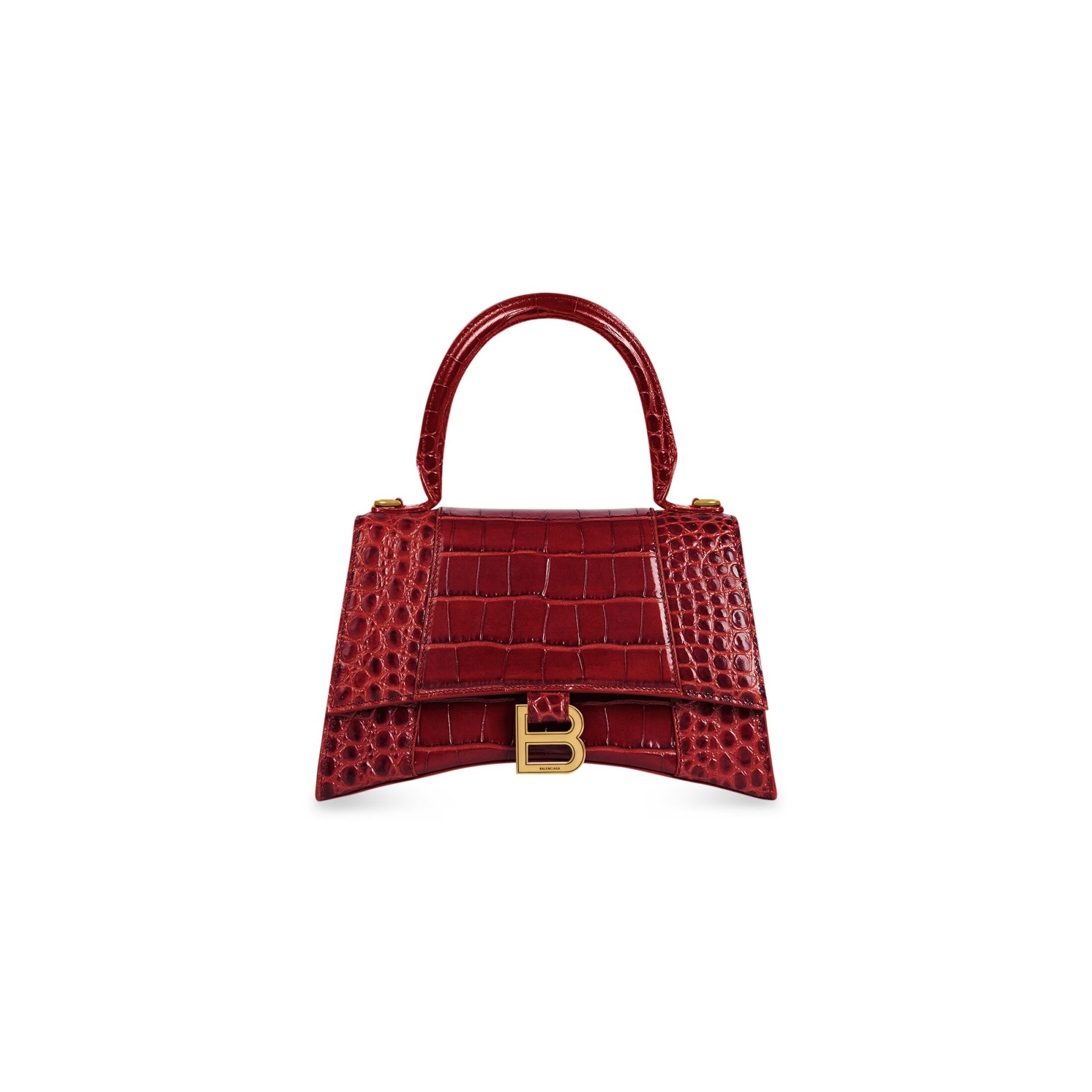 WOMEN'S HOURGLASS SMALL HANDBAG CROCODILE EMBOSSED IN DARK RED