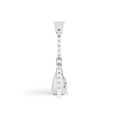 WOMEN'S LE CAGOLE XS SHOULDER BAG WITH RHINESTONES IN WHITE