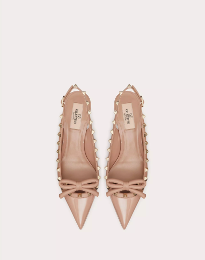 ROCKSTUD BOW SLINGBACK PATENT LEATHER PUMP 60MM