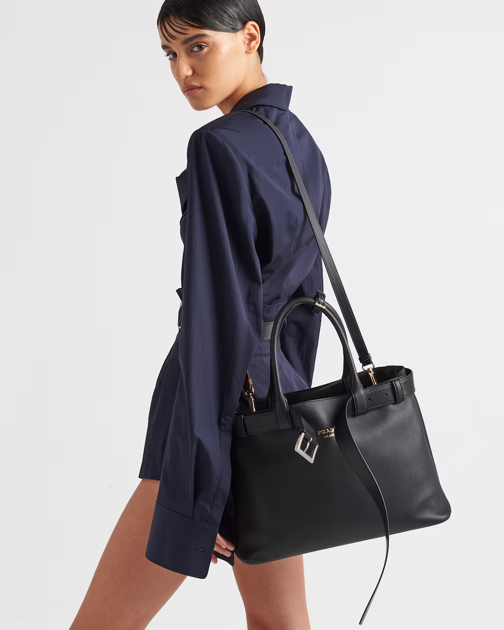 Prada Buckle large leather handbag with belt