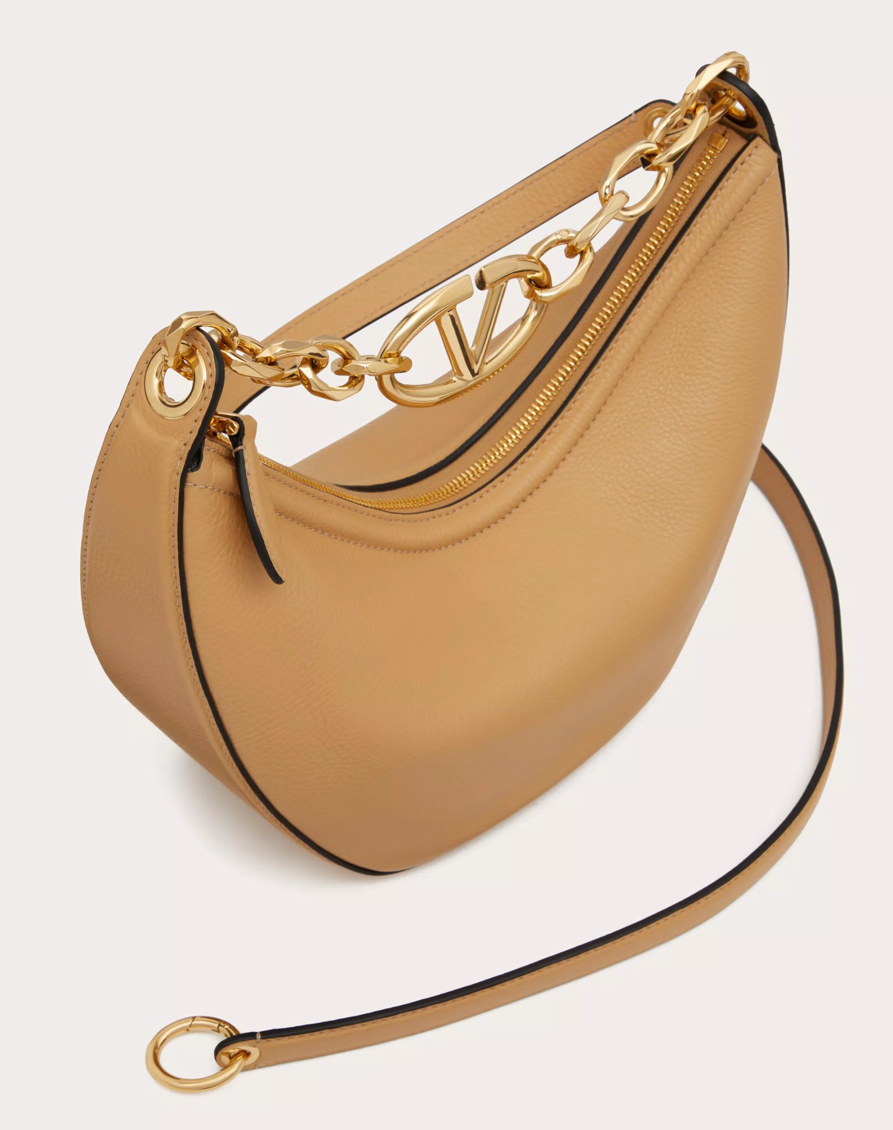 SMALL VLOGO MOON HOBO BAG IN LEATHER WITH CHAIN