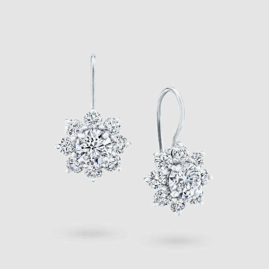 Sunflower Diamond Earrings on Platinum Wire