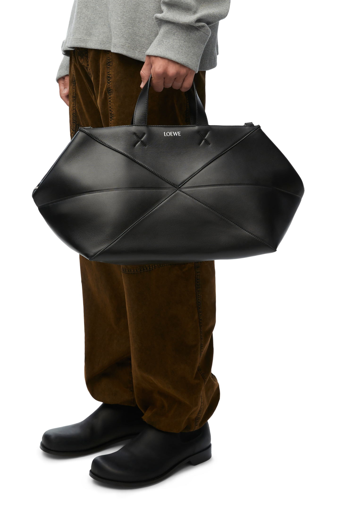 Medium Puzzle Fold duffle in shiny calfskin