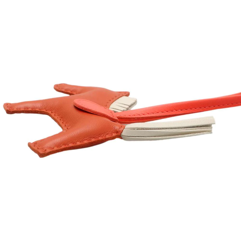 HERMES Rodeo Bag Charm Size PM Carnelian/Craie/Rose Texas Lambskin