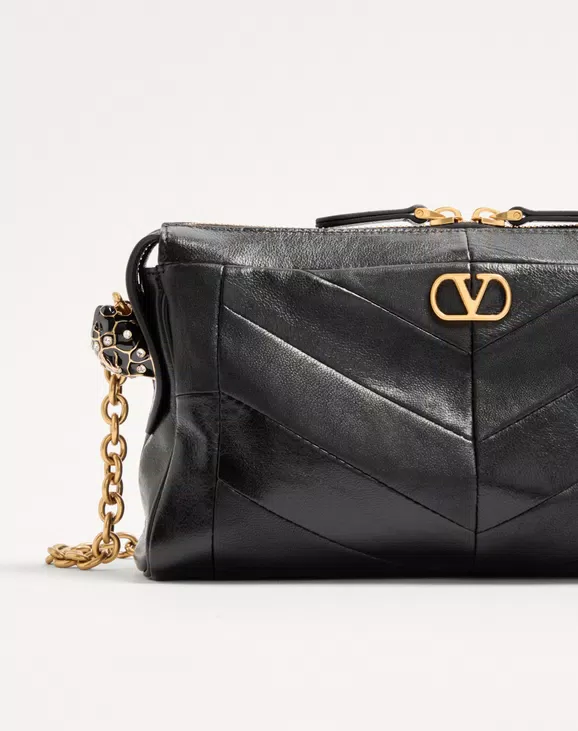 Valentino Garavani Panthea Small Shoulder Bag In Nappa Leather With A Chevron Pattern