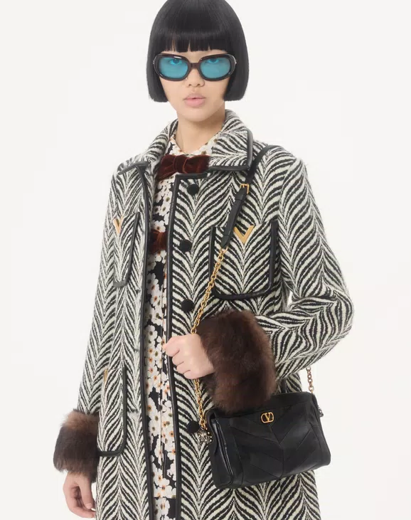 Valentino Garavani Panthea Small Shoulder Bag In Nappa Leather With A Chevron Pattern