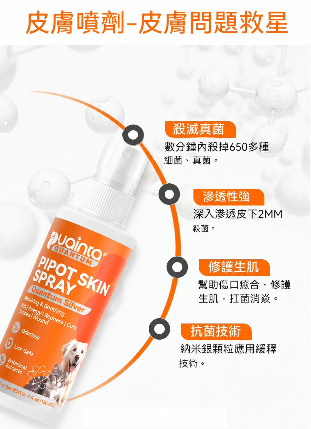 皮普特-貓狗皮膚過敏/發紅/瘙癢/掉毛治療噴霧