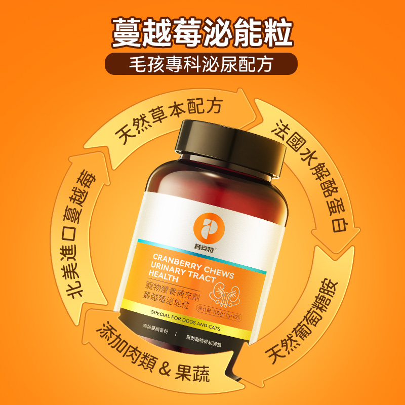 普安特蔓越莓泌能粒，寵物尿道營養補充劑
