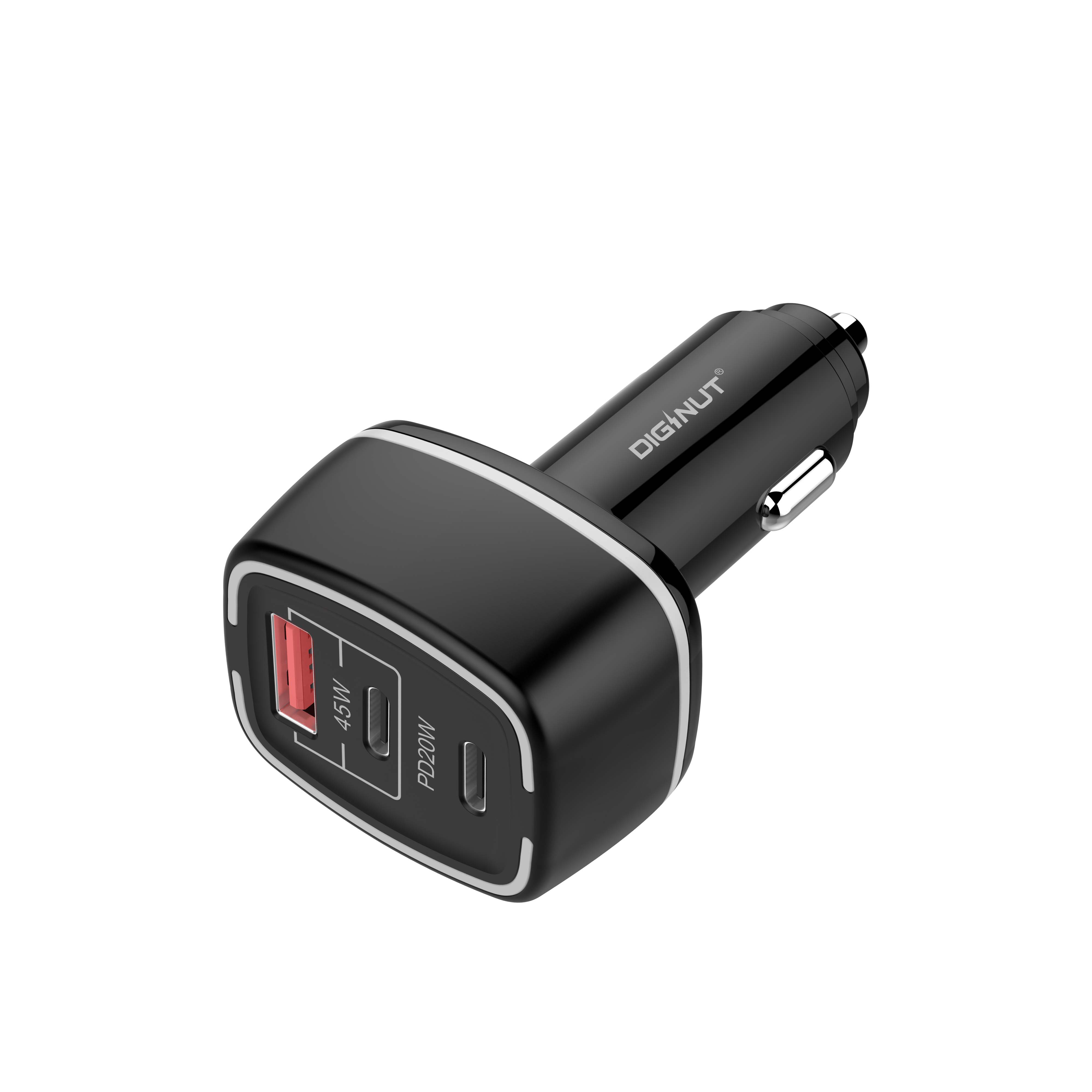 Diginut CP-20 3Ports PD Car Charger (Total 65W) Black/ PD 20W+ 45W Fast Charging/ LED Ambient Light