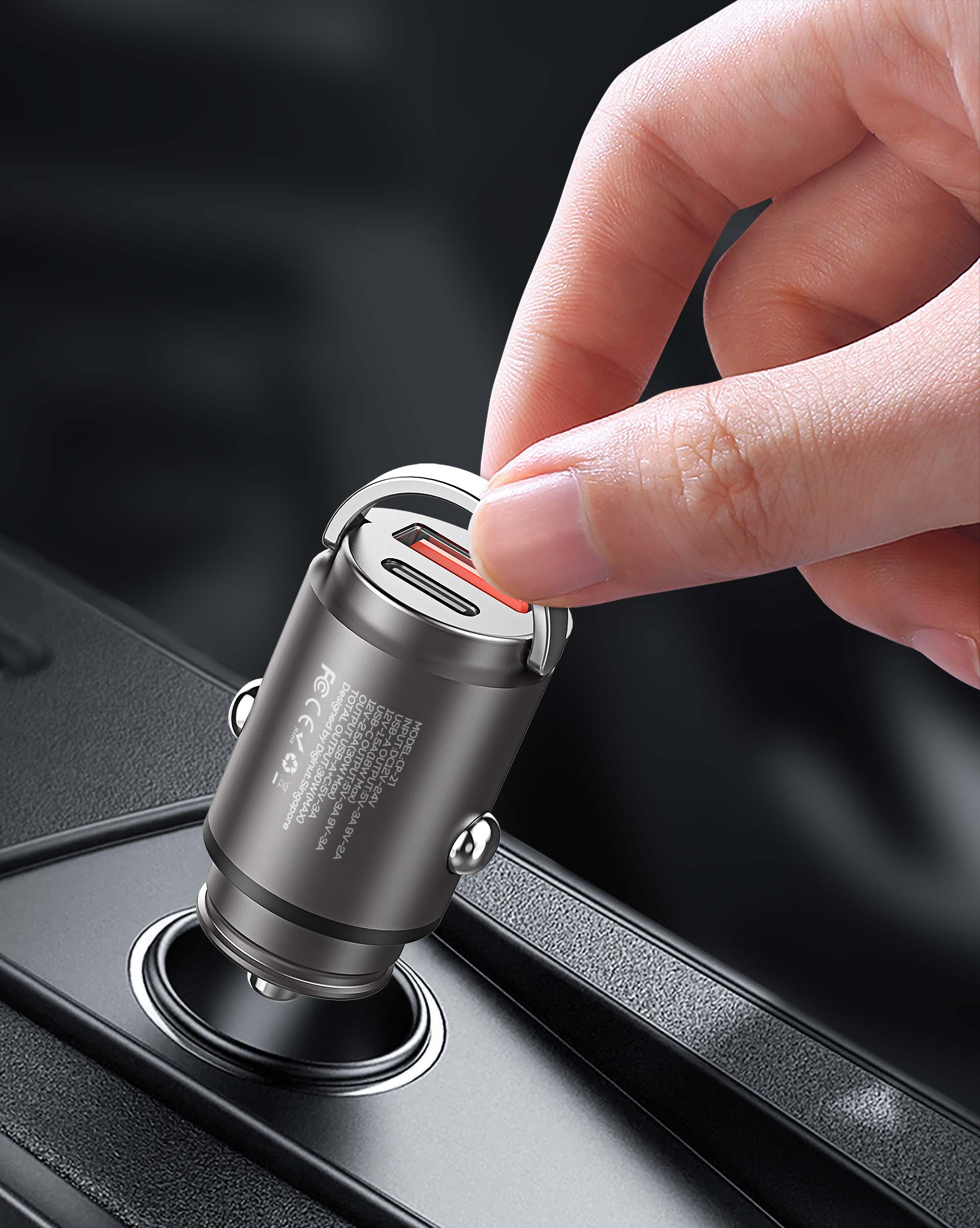 Diginut CP-21 PD30W+25W Car Charger/  PD3.0 30W+ 18W/ 1 Type-C + 1 USB-A Multi Ports