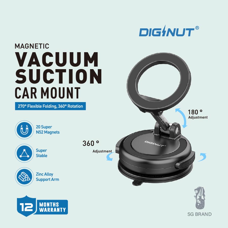 Diginut CH-50 Automatic Lock Vacuum SuctionCar Holder Black
