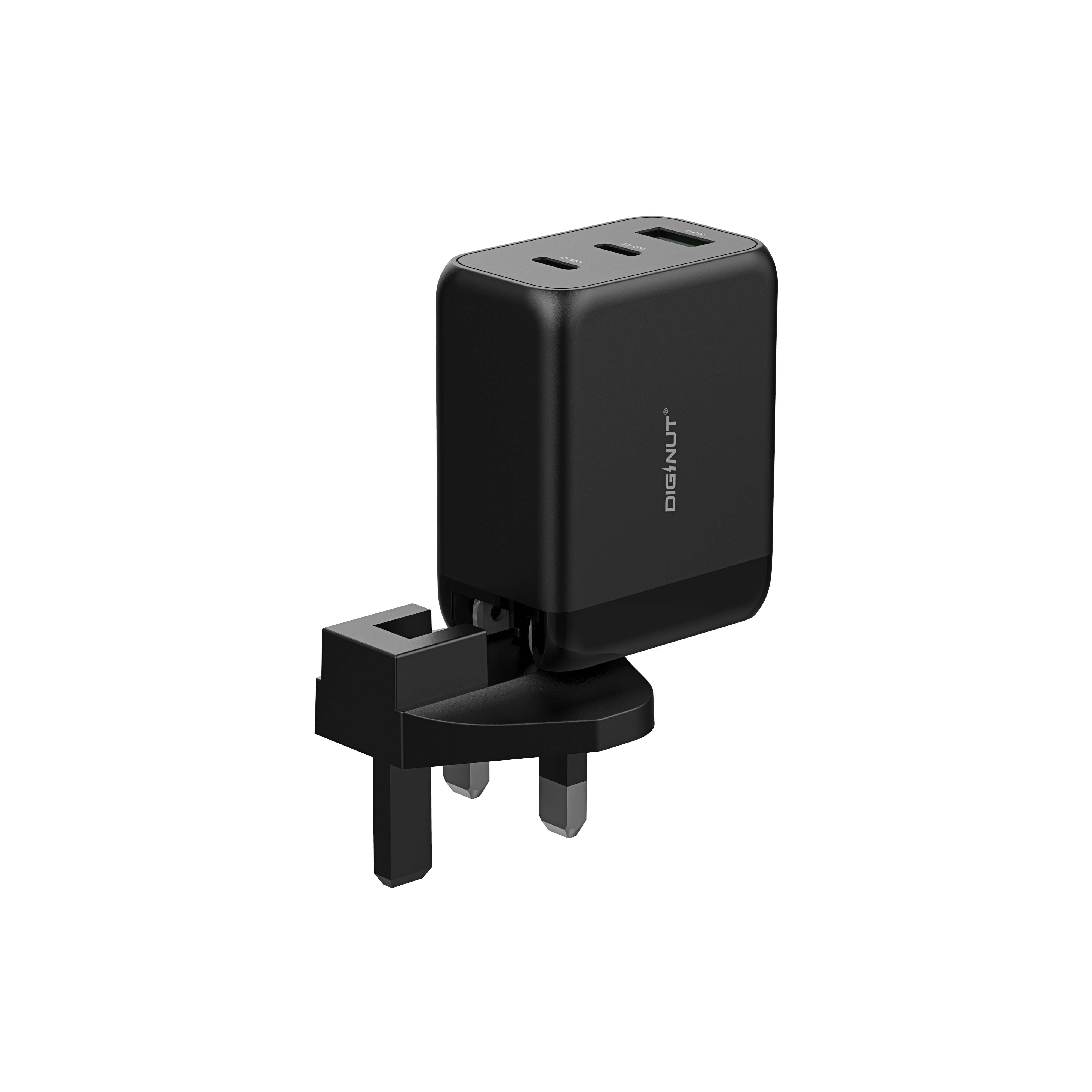 Diginut PD-060PTY 65W GaN Power Plug/ 3-port Designs/ EU/UK/US Adaptor/ GaN Tech Fast Charging