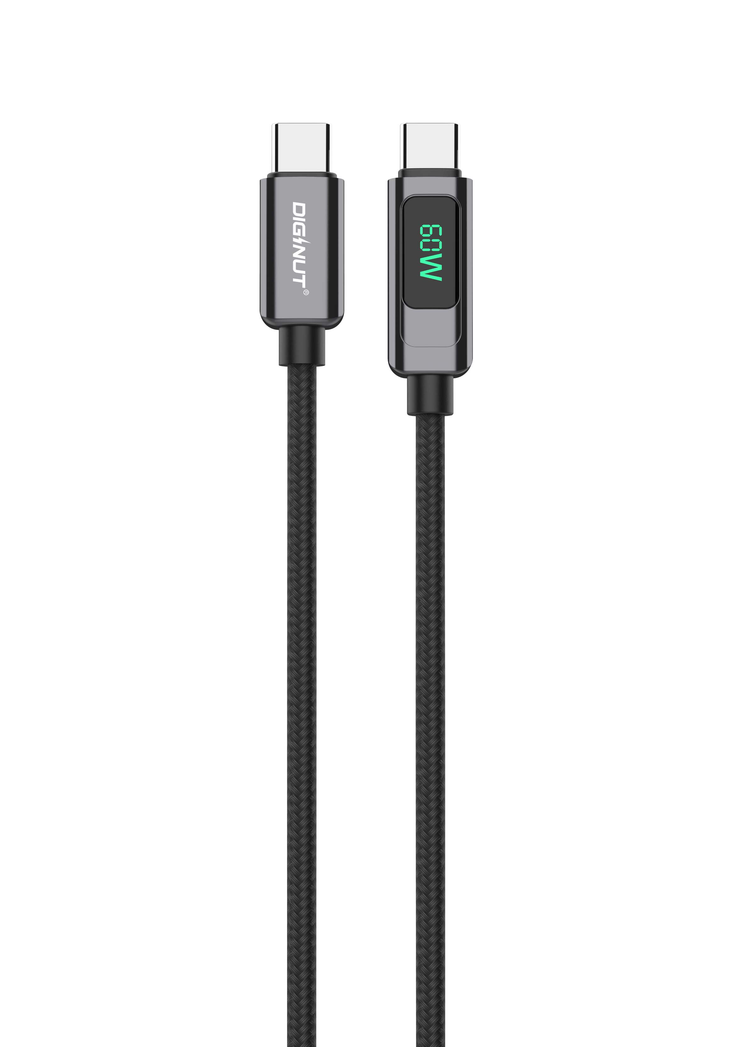 Diginut BC-1220C Zinc Alloy Digital Display Type-C To Type-C Cable 1.2M 60W Black/ Data Transfer/ Fast Charging