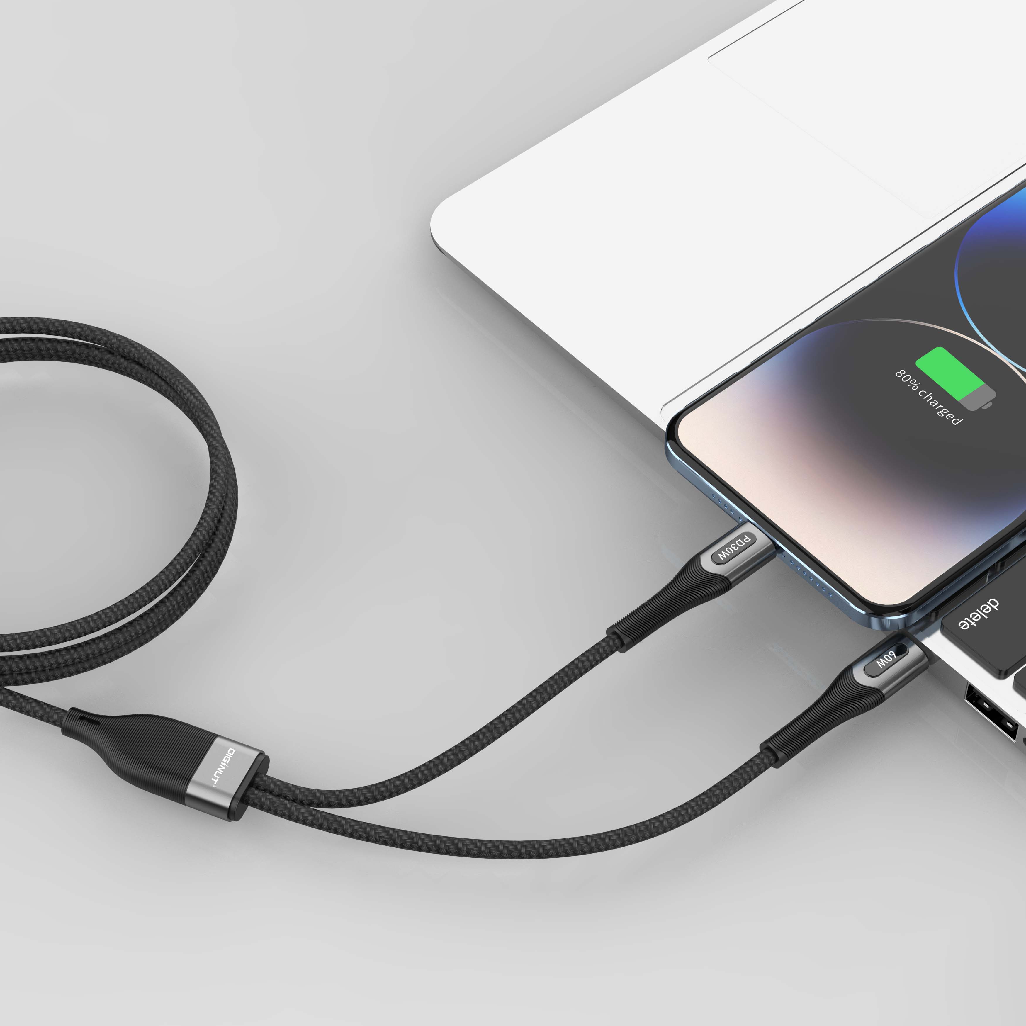 Diginut BC-1285M/ BC-1286M Type-C To Type-C+Lightning / Type-C To Type-C Multi Cable 1.5M Black