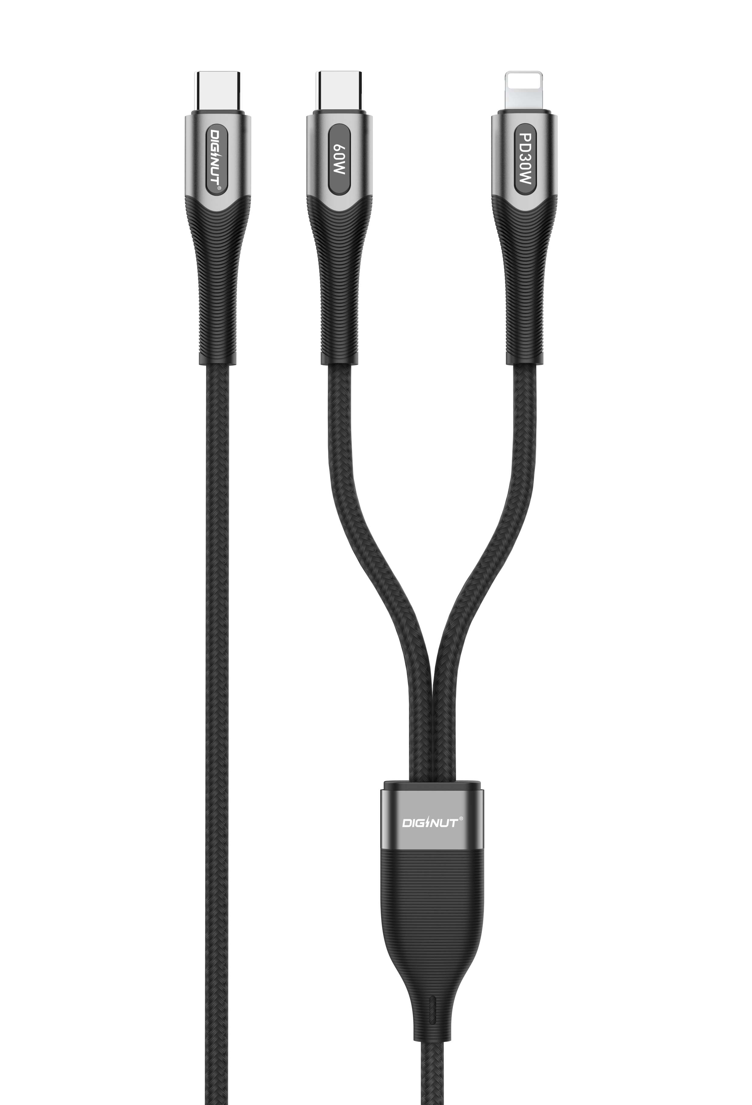 Diginut BC-1285M/ BC-1286M Type-C To Type-C+Lightning / Type-C To Type-C Multi Cable 1.5M Black