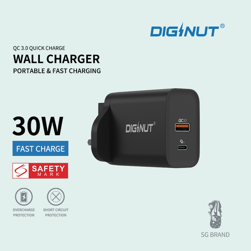 DIGINUT - A2009-02 PD+QC 30W Wall Charger/ Fast Charging/ Power Delivery