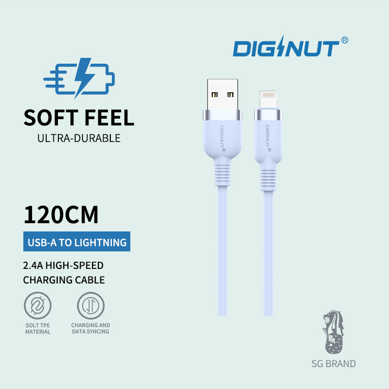 Diginut BA-1223L USB-A To Lighting Data Cable 2.4A 1.2M/ Support Data Transmission/ Soft Feel