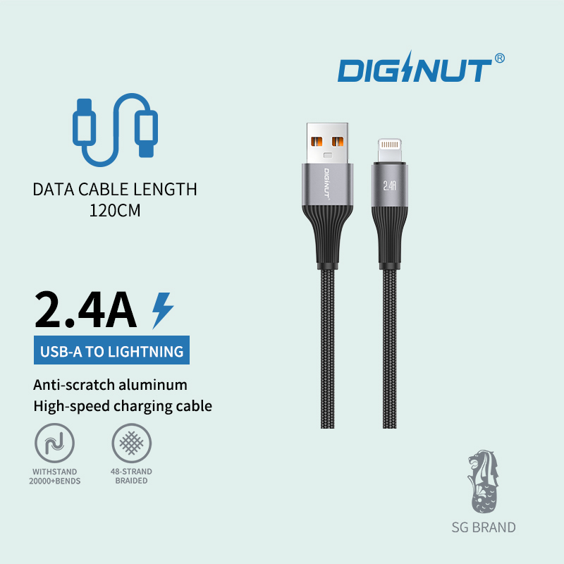 Diginut BA-1226C USB To Type-C /BA-1226L USB To Lightning/BA-1226R USB To Micro Data/Data Cable 6A 1.2M Grey