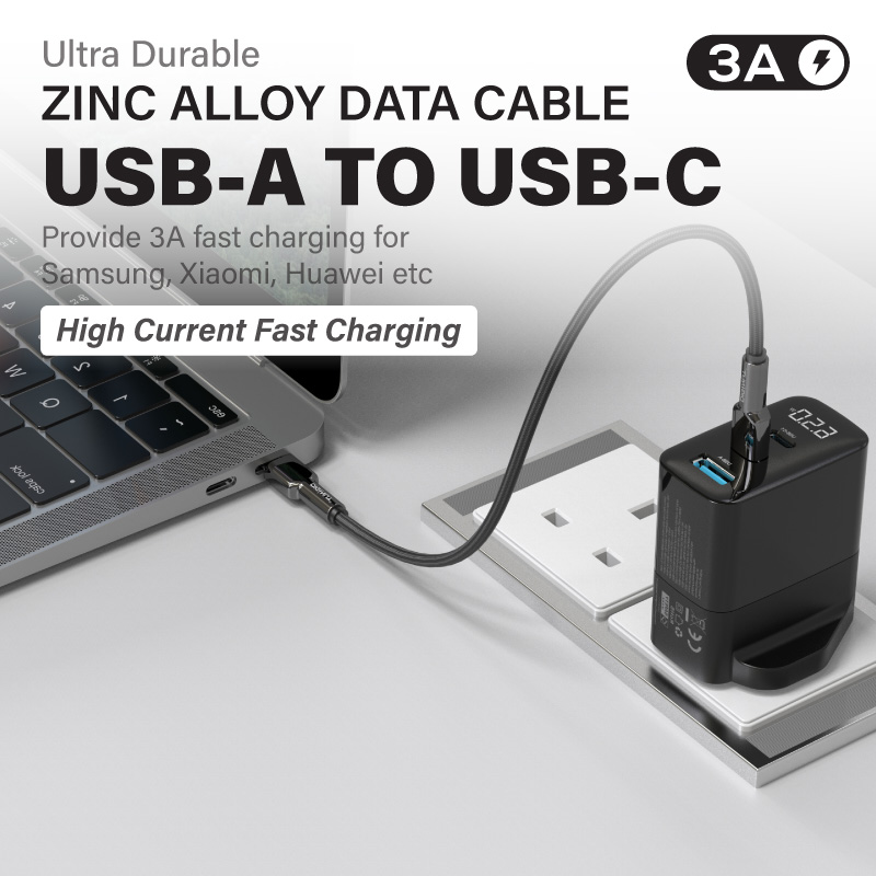 Diginut BA-1239C USB-A To Type-C/BC-1239C Type-C To Type-C Zinc Alloy Data Cable 3A 1.2M Grey