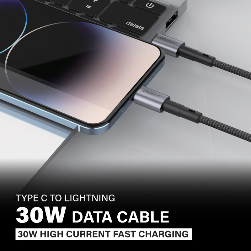 Diginut BC-0221L Type-C To Lightning Data Cable 30W 20cm Black