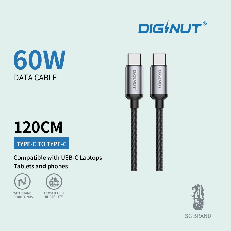 Diginut BC-1210C Type-C To Type-C Data Cable 60W 1.5M Black/ 60W Fast Charging/ Support Data Transfer