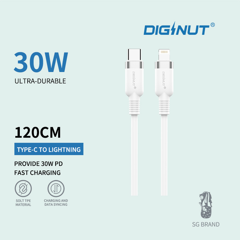 Diginut BC-1223L Type-C To Lightning Data Cable 27W 1.2M Support Data Transmission/ Soft Feel