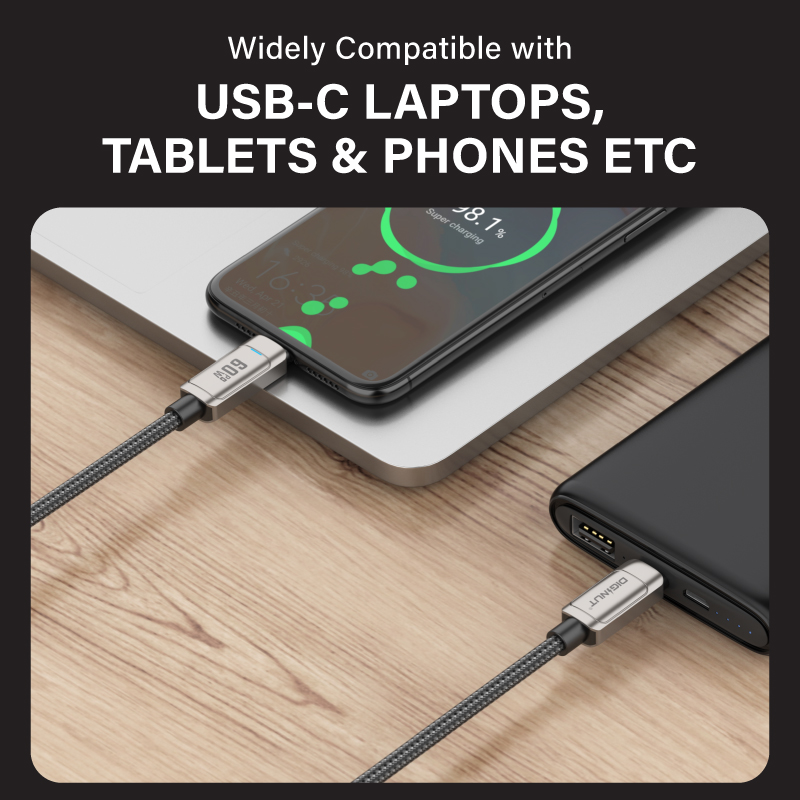 Diginut BC-1250C/BC-2050C Type-C To Type-C Zinc Alloy Magnetic Data Cable 60W1.2M/2M Grey